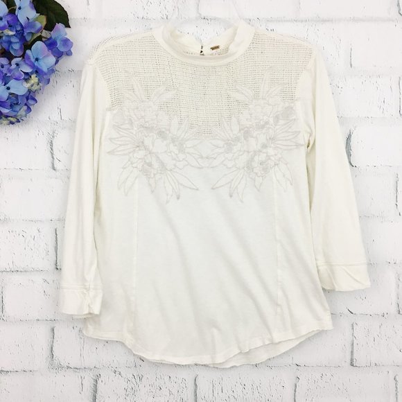 Free People Primrose Cream Tee Embroidered - Picture 3 of 8